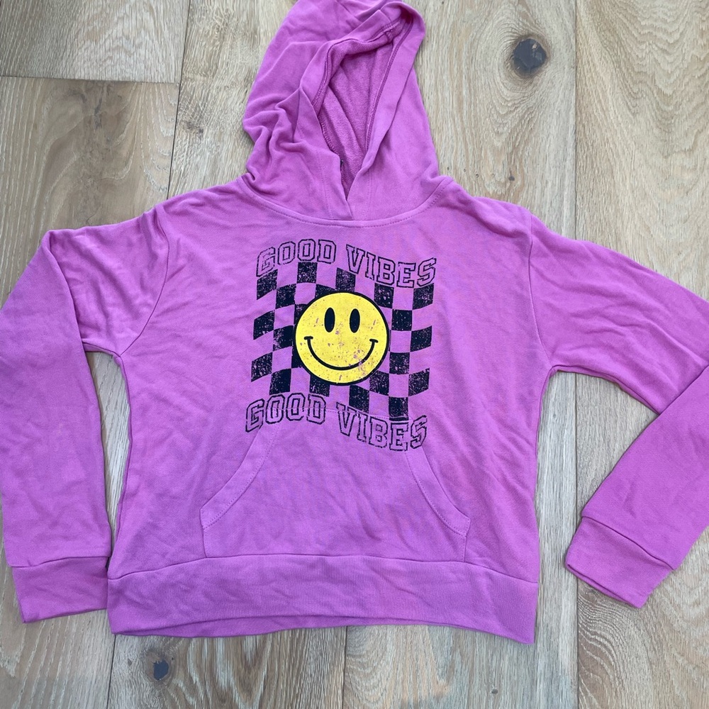 FBZ nwt Fushia Pink Hoodie with Smiley Face Graphic Sweatshirt size large kids